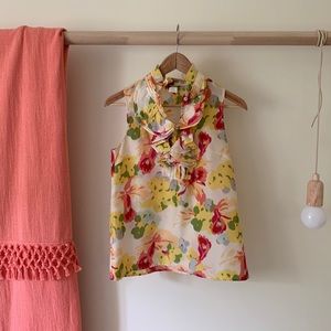 J. Crew Silk Sleeveless Floral Ruffle Blouse